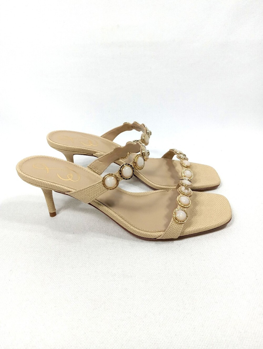 SAM EDELMAN Palma Mid-Heel Embellished Gold Color Dress Sandal Womens Size 7.5